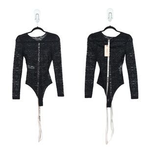 House of CB Women XS Carmine Bodysuit Black Lace Long Sleeve Sheer Cheetah NEW